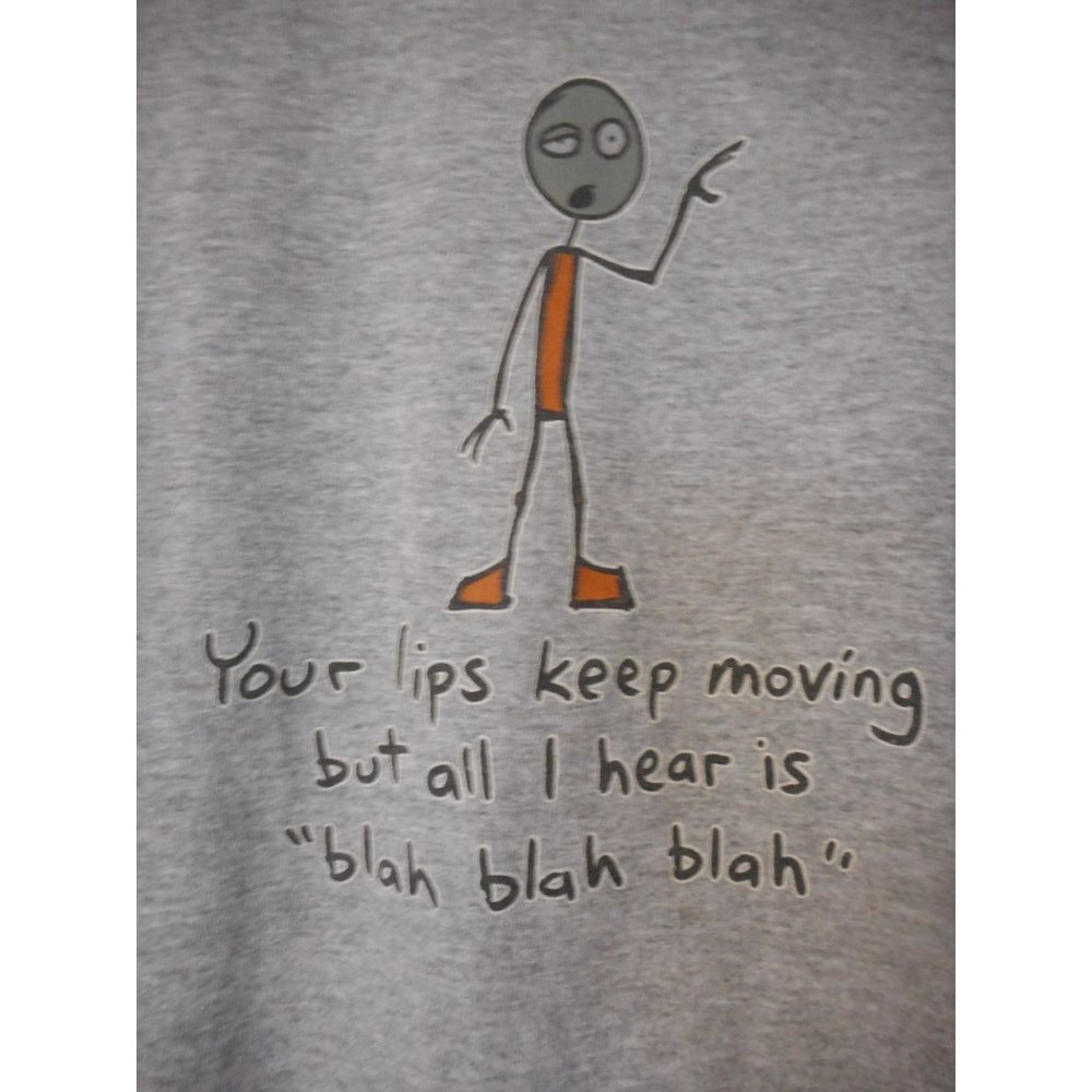 Grey Blah blah blah Tee T-Shirt Short Sleeve cotton blend Unisex Sz M graphic T